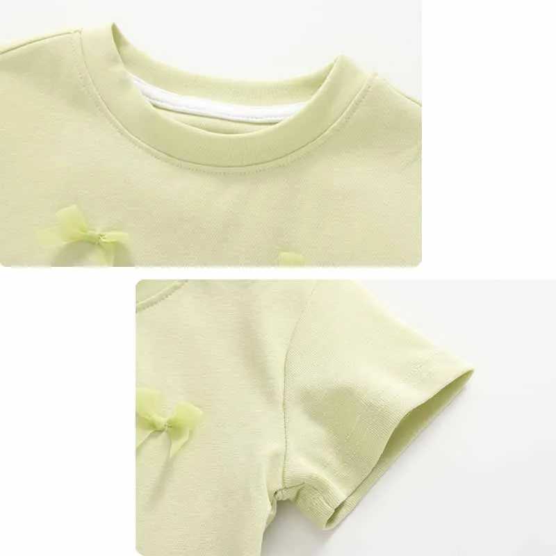Girls Knotbow T-Shirt Summer Printed Short Sleeved Top New Children Thin Simple Versatile Clothes 2-8 Years T250603