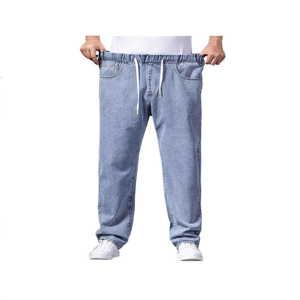 Autumn Thick Jeans For Men, Straight Loose Fit, Wide Leg Elastic Waist B5