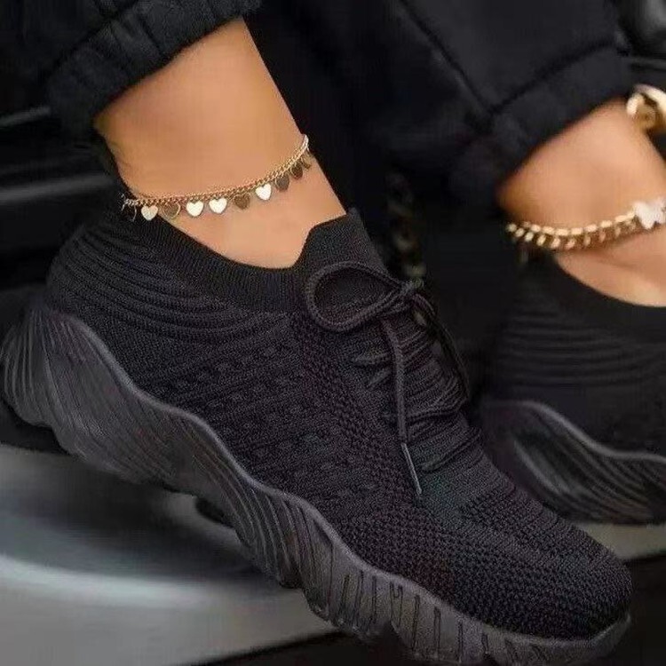 New Plus Size Women S Sneakers Lace Up Mesh Comfortable Casual Flyknit Breathable Low Casual Shoes Heel Shoes Ddmysaturn