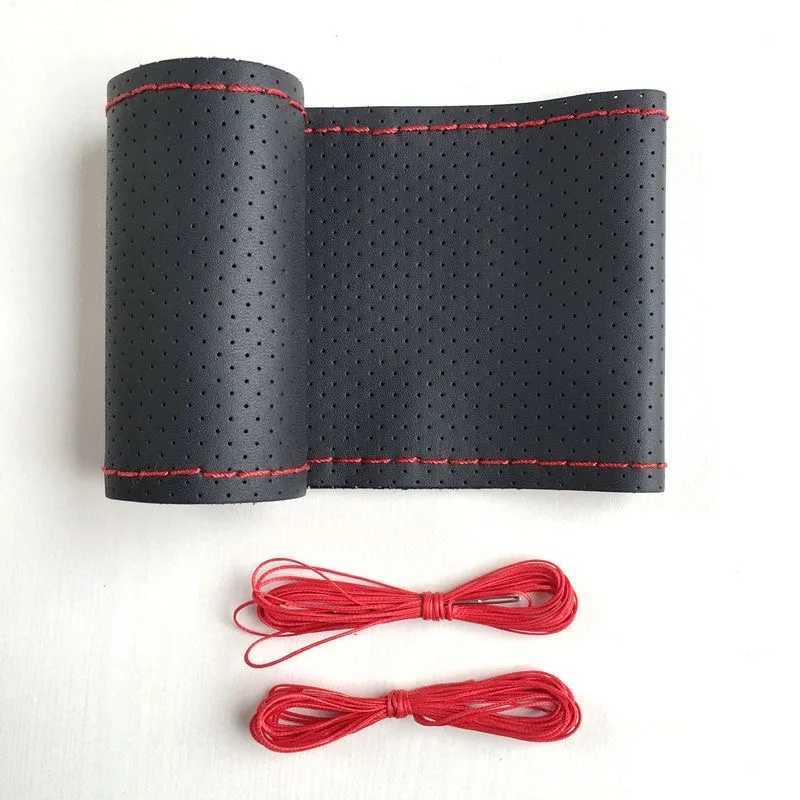 PU Leather Steering Wheel Cover Anti-Slip Braiding Cover For Steering Wheel Cowhide 37cm-38cm Steering Wheel Protector R250603