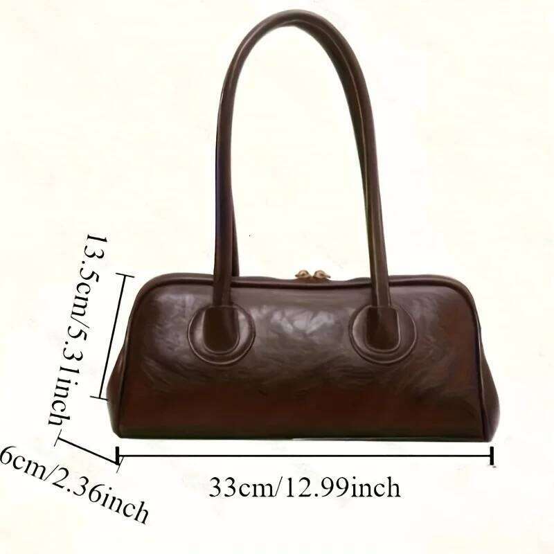 Fashion Portable Baguette Retro High-Quality Pu Large-Capacity Bowling Underarm Shoulder Bag Niche Design Light