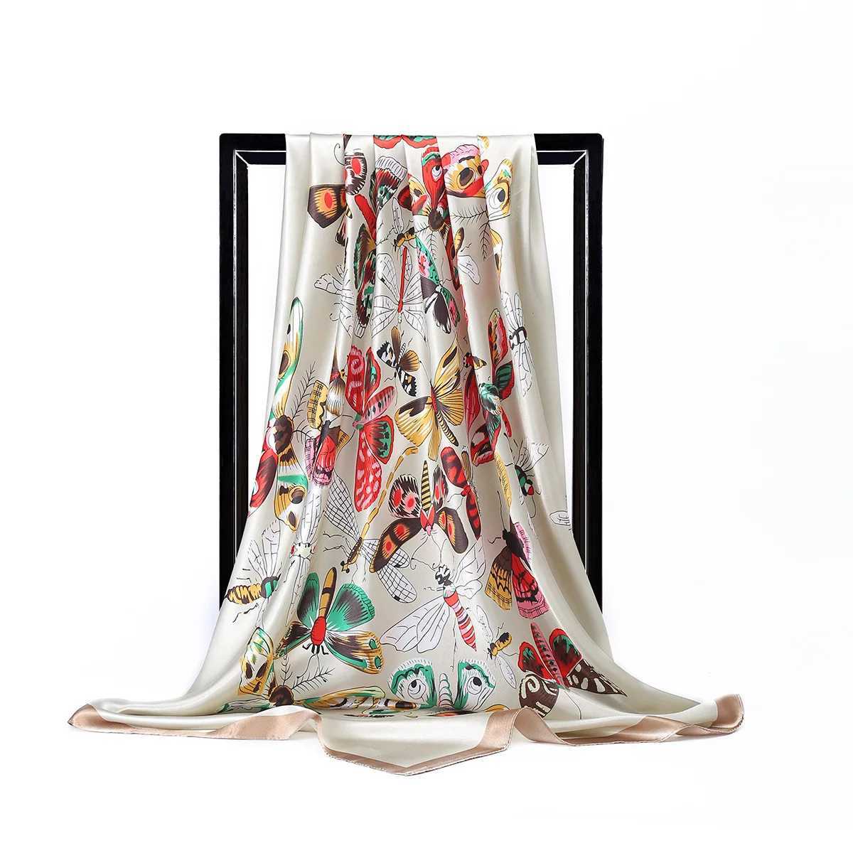 Women Square Silk Scarf 90*90 Satin Spring Summer Scarves Headscarf Luxury Brand Ladies Beach Shawls Wrap Bandana Female Foulard W250602