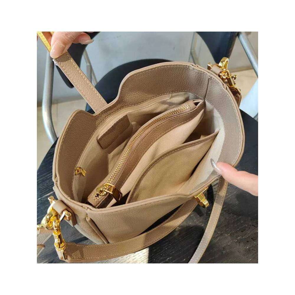 Genuine Leather Fashon Women's Balck Bucket Designer Shoulder Crossbody Beige Bags High Quality Gray Bag Female