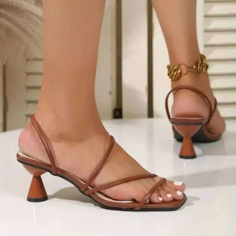 Sexy High Heels Slippers for Women New Summer Pumps Ladies Thin Band Square Toe Sandals Mules Party Shoe Sandalias De Mujer