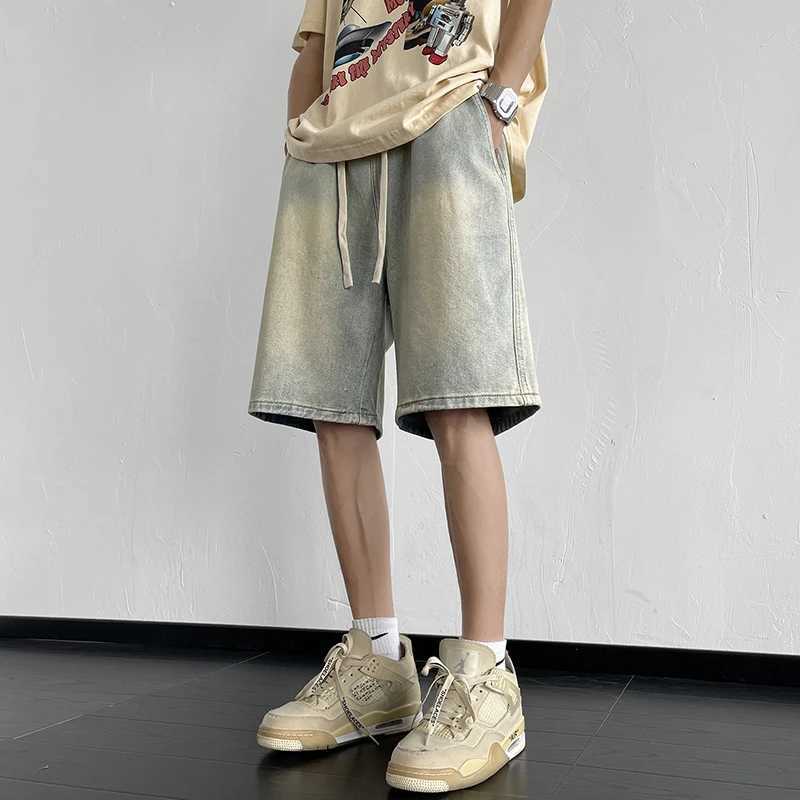 Summer New Korean Style Mens Denim Shorts Loose Straight Wide-leg Elastic Waist Baggy Short Jeans Male Brand Clothes T250603