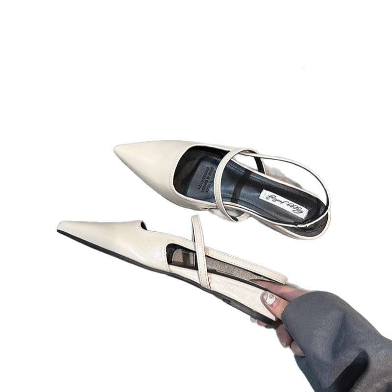 2025 Spring New Flat Closed-Toe Sandals Soft Leather Slip-On Pointed Toe Shallow Mouth Versatile Elegant Women's Shoes