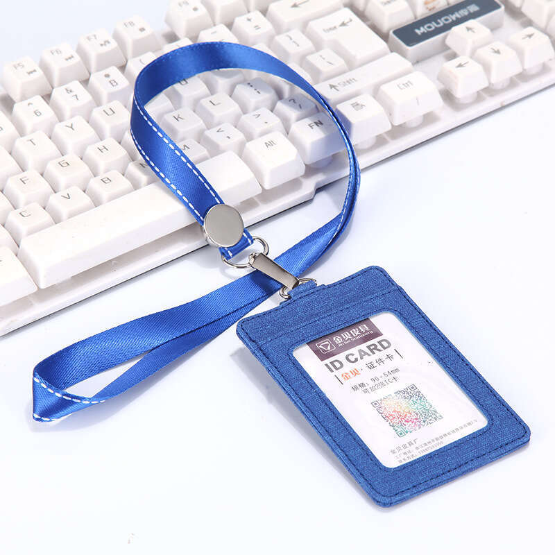 Work ID PU Badge Retractable Buckle Access Control Bus Card Holder with Lanyard