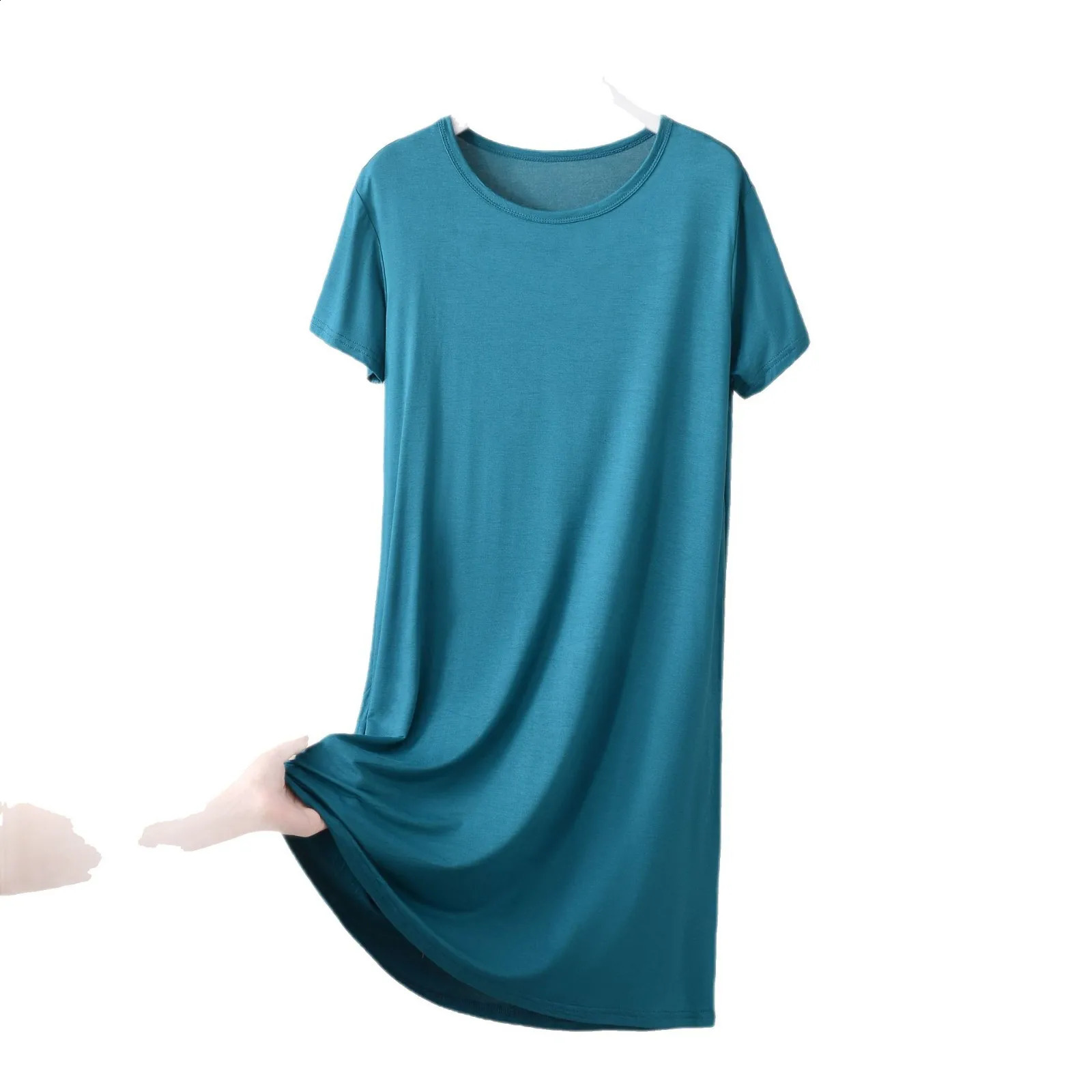 Plus size XL to 8XL Modal dress short sleeves summer womens cool dresses Solid color Bottomed sleepdress midlength homewear 250526