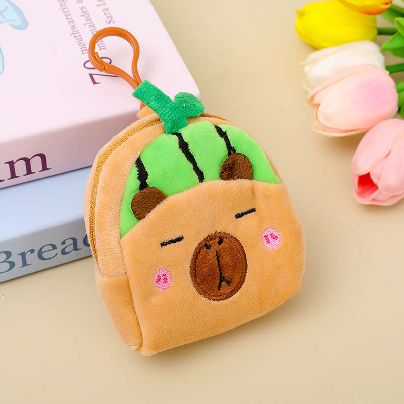 Fruit Style Capybara Cute Cartoon Plush Coin Purse Lipstick Storage Square Small Backpack