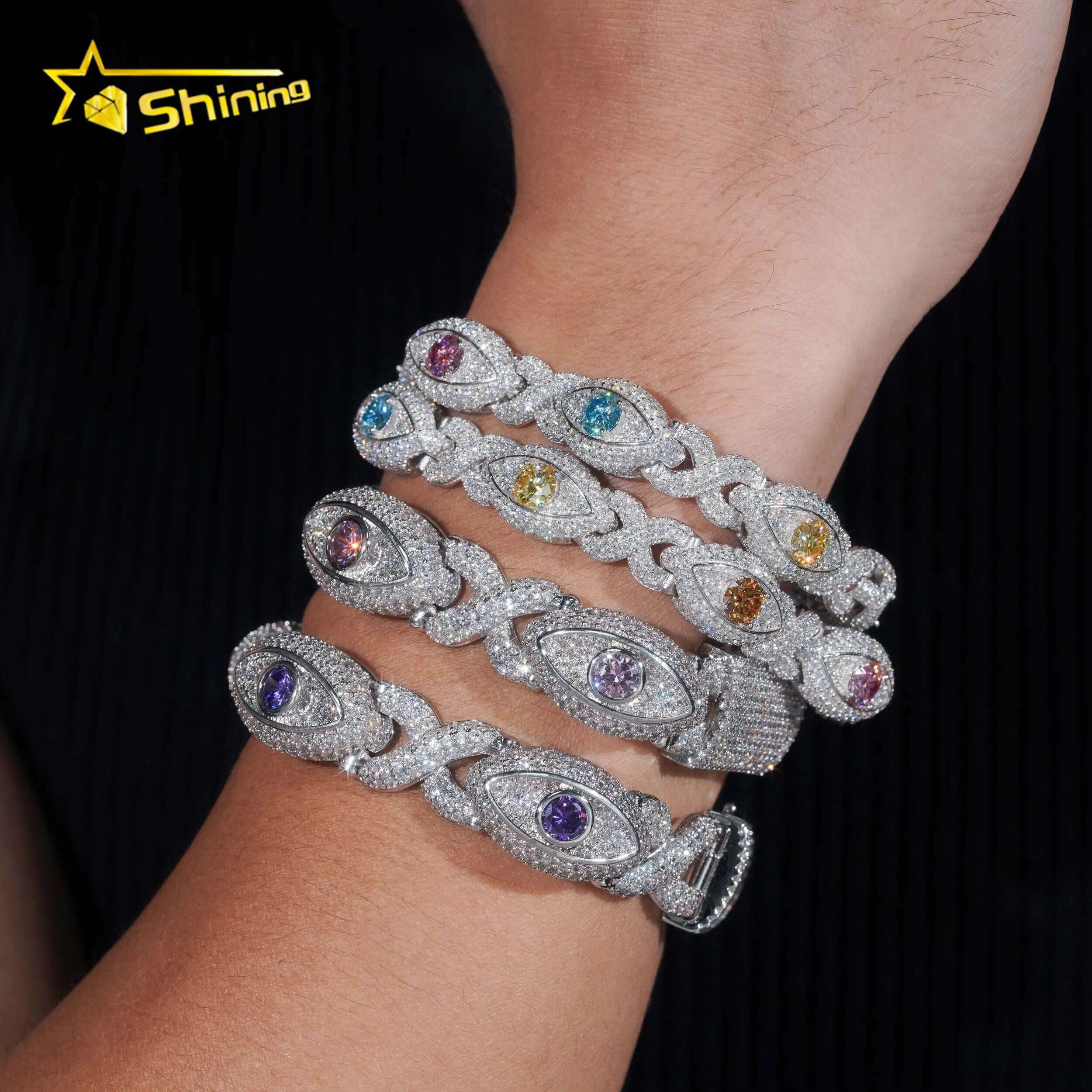 Solid 925 Sterling Silver Pass Diamond Tester Hip Hop Jewelry Custom Infinity Colored Moissanite Cuban Bracelet Cat Eye Bracelet