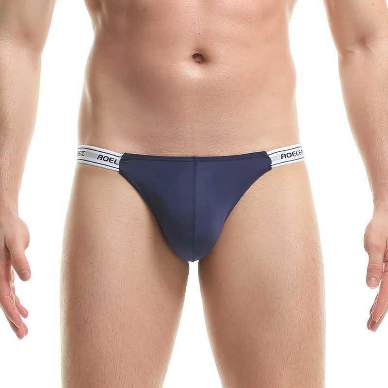 Mens Underwear Solid Color Elastic Tight Sexy Low Waist Ice Silk High Fork Thong Fitness Sports Comfort Triangle Shorts W250603