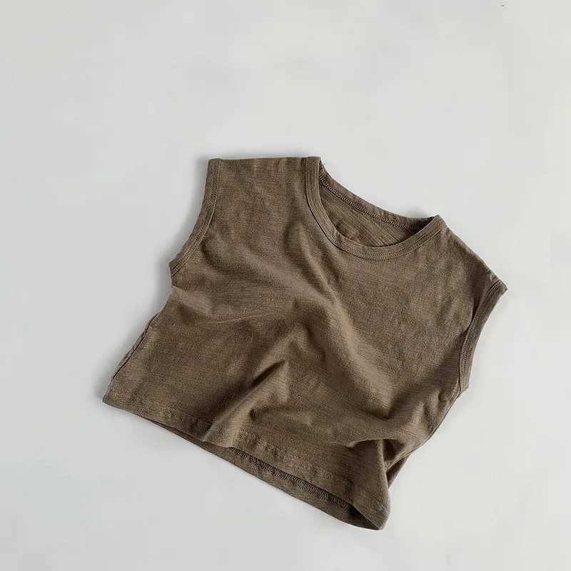Summer Children Slub Cotton T Shirts Korean Fashion Toddler Kids Sleeveless Striped T-Shirts Baby Boys Casual Tank Tops 4 5 6 7Y T250603