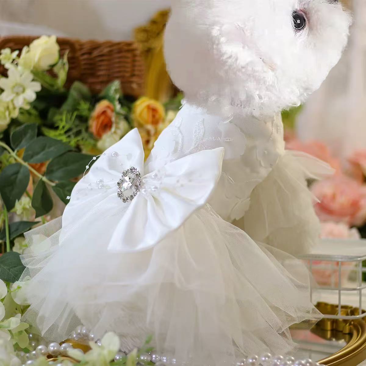 T00377 Puppy dowry clothes spring autumn summer thin pet small wedding dress cat princess dress wedding dress