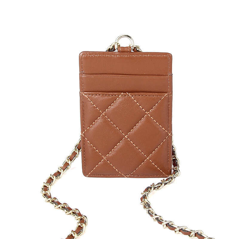 Sheepskin Women's Fashionable Compact Lightweight ID Chain Neck Hanging Multi-Card Slot Badge Business Card Holder