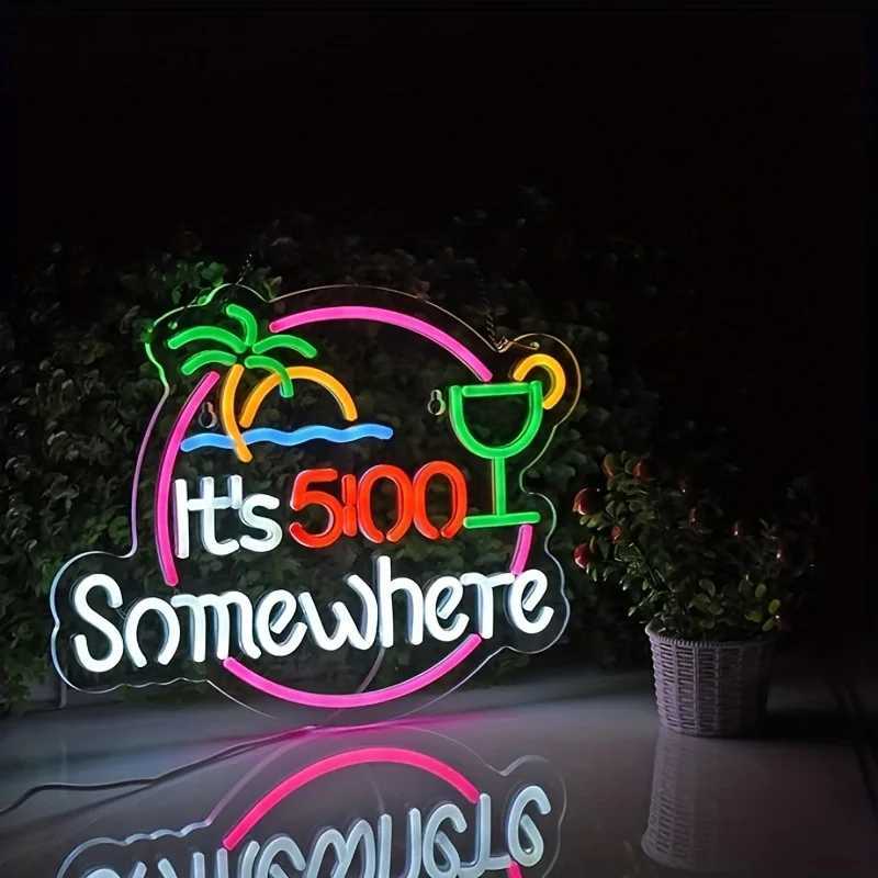 Its 5 00 Somewhere Neon Sign Bar Entertainment Room Wall Party Birthday Bedroom Nightstand Decoration Favors XJ250602