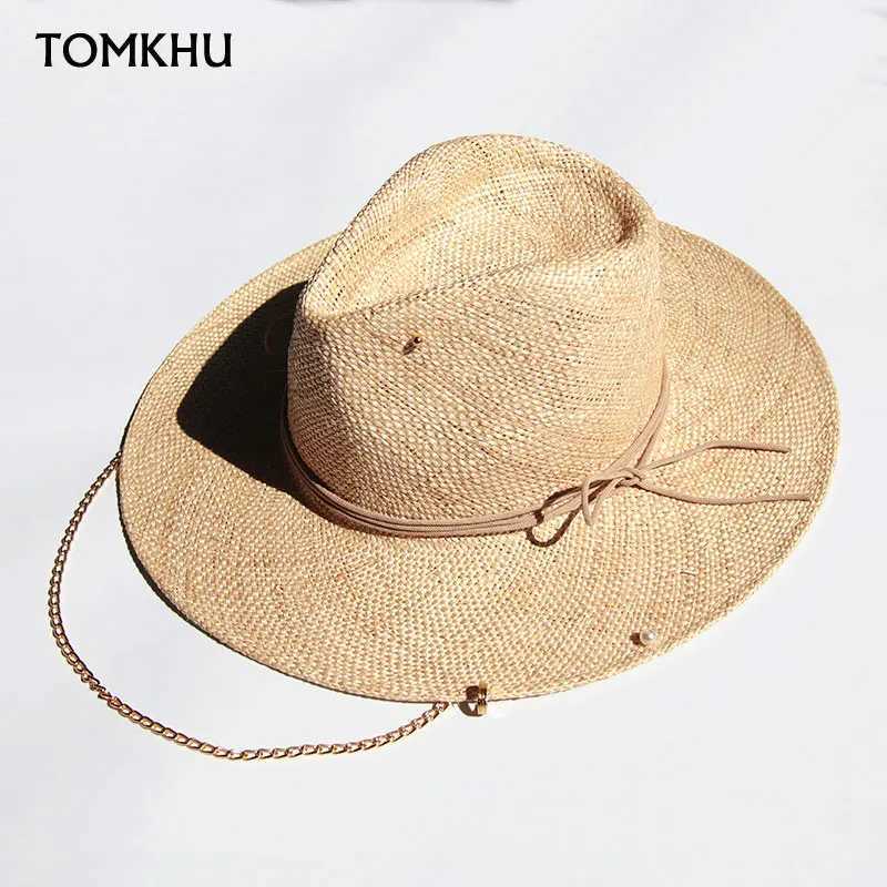 2022 New Summer Raffia Sunhat For Women Ladies With Chain And Pin Women Straw Panama Hat High Quality Designer Custom Hat W250602