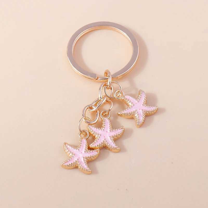 Cute Enamel Summer Beach Conch Shell Keychain Starfish Key Ring Pendant for Women Girls Handbag Decor DIY Handmade Jewelry Gift XJ250602