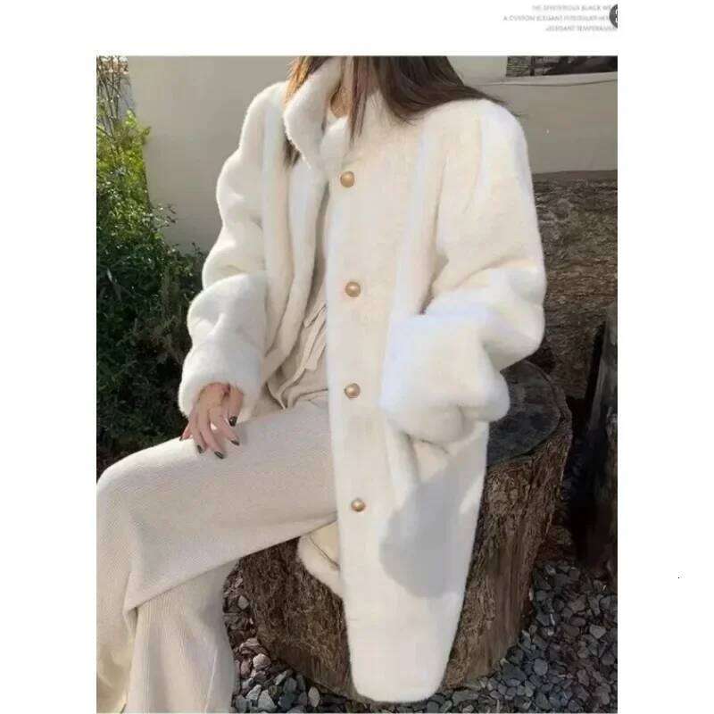Winter Imitation New Stand Collar Single Breasted Super Warm Thickened Medium Long One Fur Mink High-end Coat