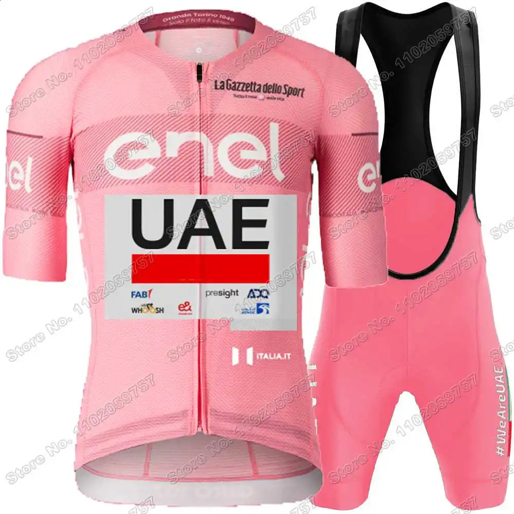 2025 Yellow Pink UAE Team Cycling Jersey Set Tadej Pogacar Cycling Clothing Men France TDF Road Bike Suit Bicycle Bib Shorts 250527