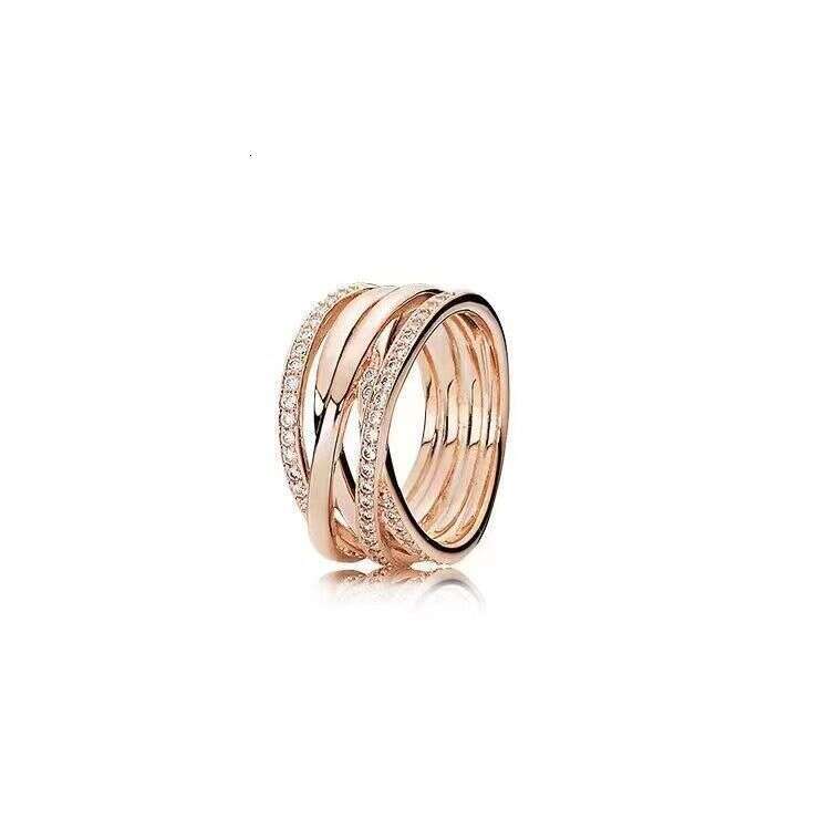 Pan's White Copper Silver-Plated S Three-Ring Stacking High-End Heart-Shaped Diamond-Inlaid Couple Rings Trendy Style Ring