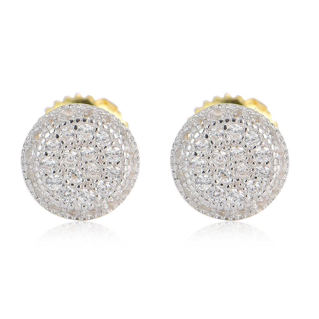 S925 silver ear nail hiphop mens round three-dimensional micro inlaid Moissanite spiral ear cap pure silver ear nail Mozambique earrings