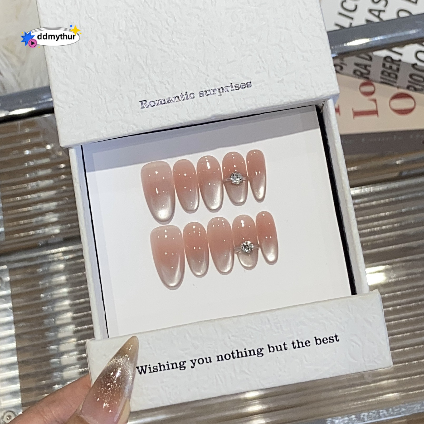 One Gu Mei Nails High-end Ice Transparent Pure Desire Blush Side Light Cat Eye Inlaid Dia Detachable Wearable Nail Stickers ddmythur