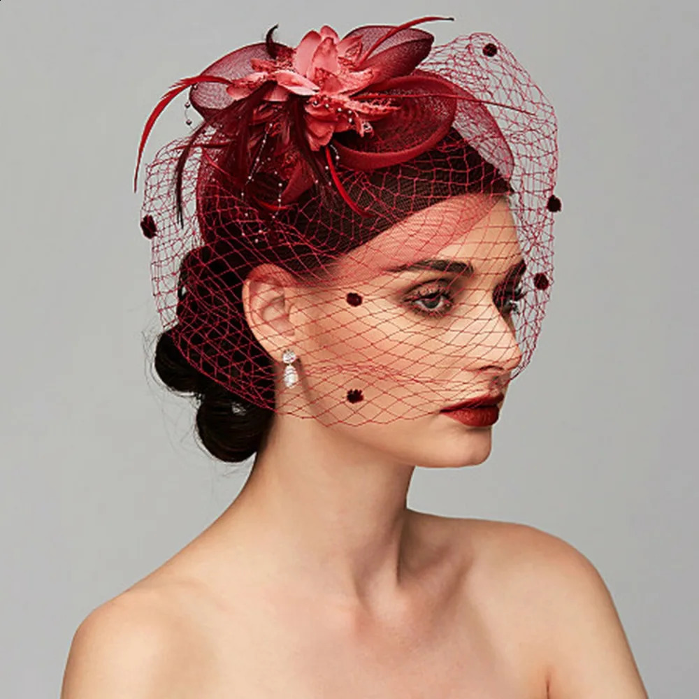 Bride Headwear hat Veil Wedding Hair Accessories Flowers Feather Mesh Veil Face Cover Multi Colors Korea Japan Black White 250530