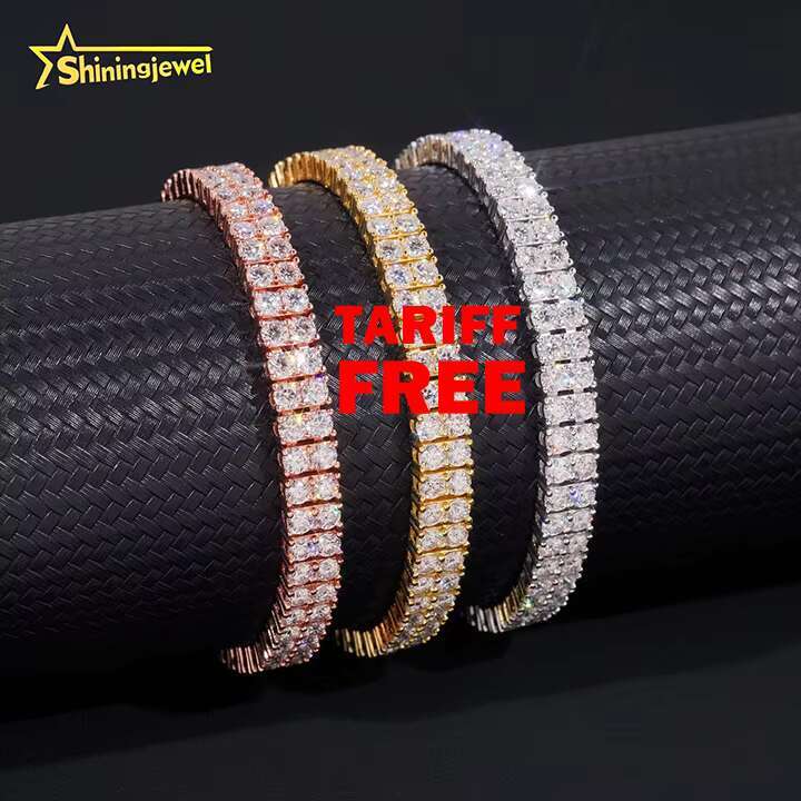 2rows VVS GRA Moissanite Tennis Bracelet Sterling Silver 925 Luxury Gold Plated Moissanite Hip Hop Tennis Chain Jewelry