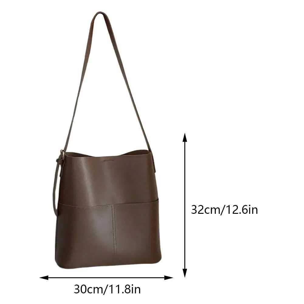 Women Leather Bucket Bag Multi Pocket Shoulder Tote Bag Versatile Top Handle Bag Messenger Bag Shopper Bag Outdoor Travel Bag W250602