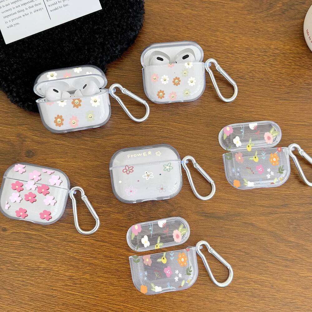 Adorable Transparent Pink Floral Flower 4 3 1 Soft TPU Case For Pro/Pro 2 Earphone Protective Cover