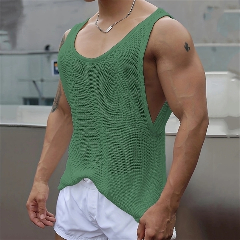 Mens Clothing Summer Style Mens Sleeveless Knitwear Casual Loose Knitted Tank Top for Men 250519CJ