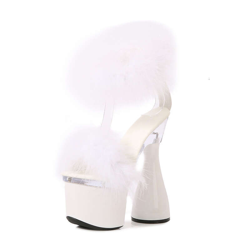Super High Heels Transparent Super 17Cm Chunky Heel Summer Women's Waterproof Platform Furry Sexy Fairy Sandals High Heels Platform High Heels
