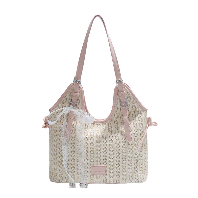 designer 2025 Summer New Beach Vacation Woven Beach Bag for Women, Niche Casual Shoulder Bag, Large Capacity Commuter Tote Bag