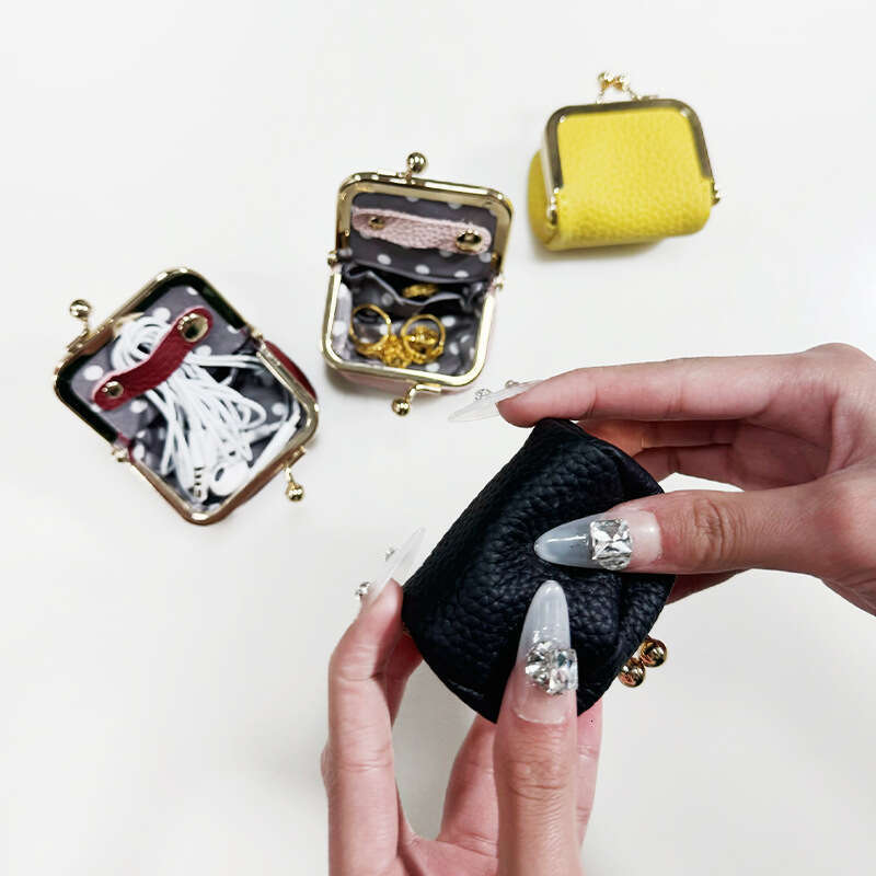 New Genuine Leather Compact Mini Clasp Diamond Rings, Gold Necklaces, Jewelry Box, Coin Purse, Storage Bag for Women