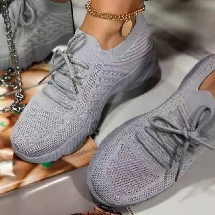 New Plus Size Women S Sneakers Lace Up Mesh Comfortable Casual Flyknit Breathable Low Casual Shoes Heel Shoes Ddmysaturn