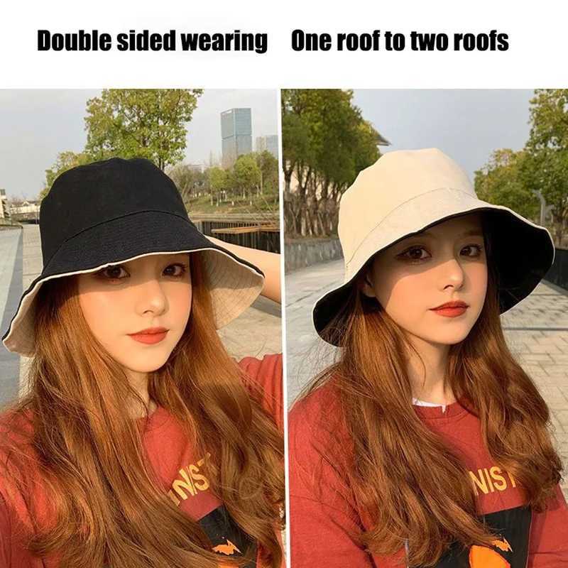 Women Summer Bucket Hats Men Solid Color Sunscreen Two-Sided Hat Children Personality Outdoor Leisure Sunshade Cap Fisherman Cap W250602