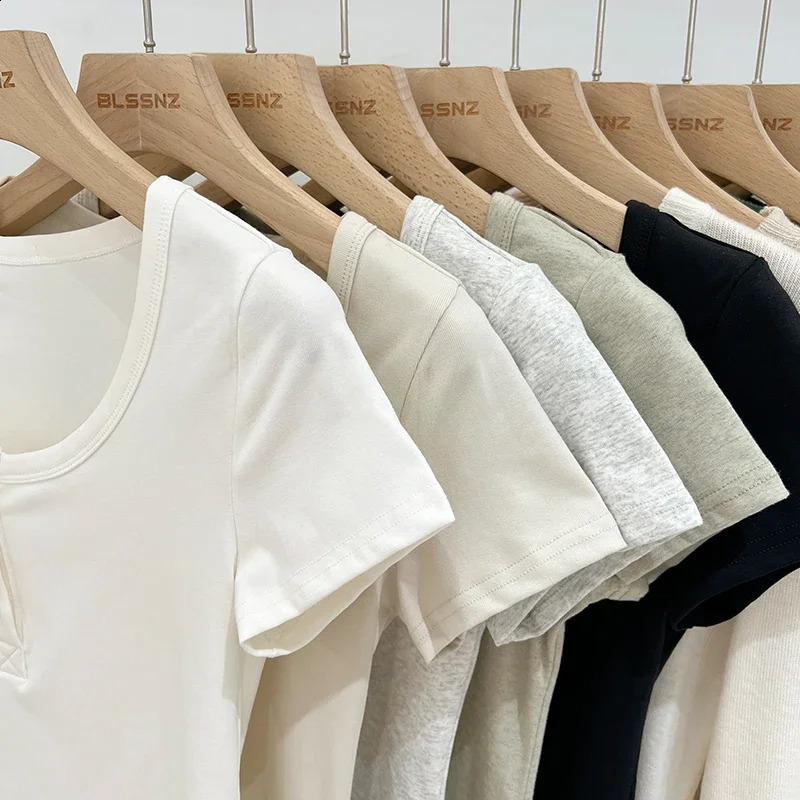Summer Women T Shirt Button T-Shirt Woman Clothes Tops Cotton Slim Tshirt Female Short Sleeve Top Summer Tee Sexy Canale Y2k 250529