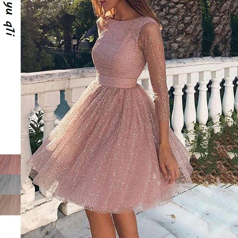 Summer New Women's Fashion Long Sleeve High Waist Cocktail Party Evening Dress B5