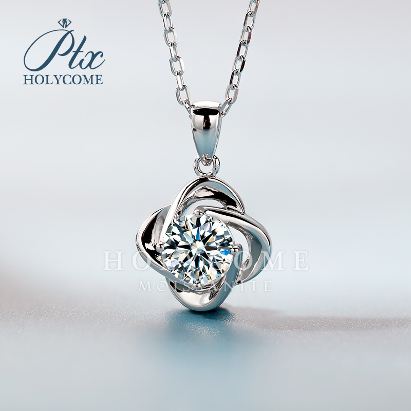 Eternal Classic 925 Sterling Silver Necklace Jewelry Four Leaf Clover 1CT GRA Certified Moissanite Diamond Pendant Necklaces for Women