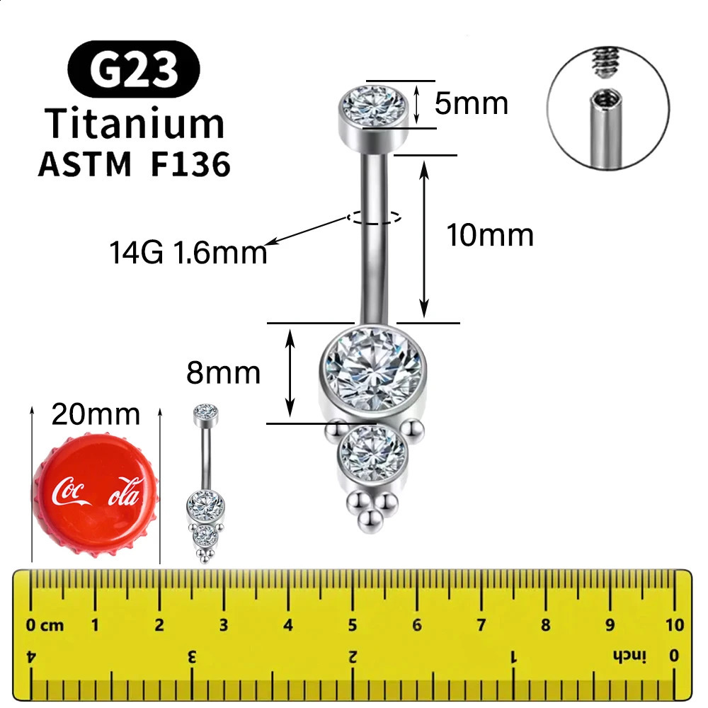 Sexy Fashion Simplicity Selling G23 ASTM F136 5A CZ Belly Button Ring 14g Navel Piercing Ring For Women 250530