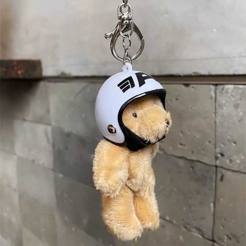ZAKOL New Cute Helmeted Bear Charm Keychains Y2K Plush Ornament Pendant Car Keyring Backpack Decoration Bag Charm Jewelry XJ250602