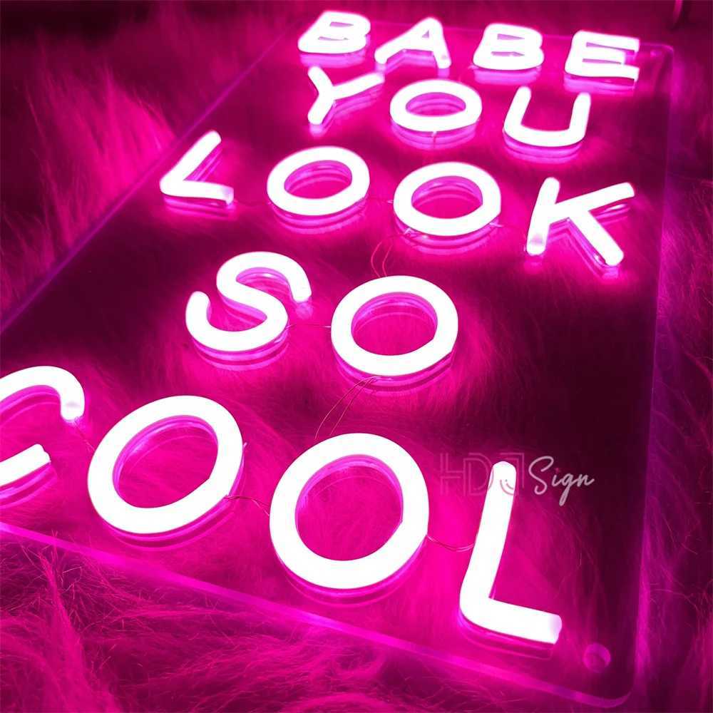 LED Neon Sign BABE YOU LOOK SO COOL Neon Light Sign Beauty Room Decor Bedroom Girl Pink Decor Wall Hanging Neon LED Sign USBXJ250602