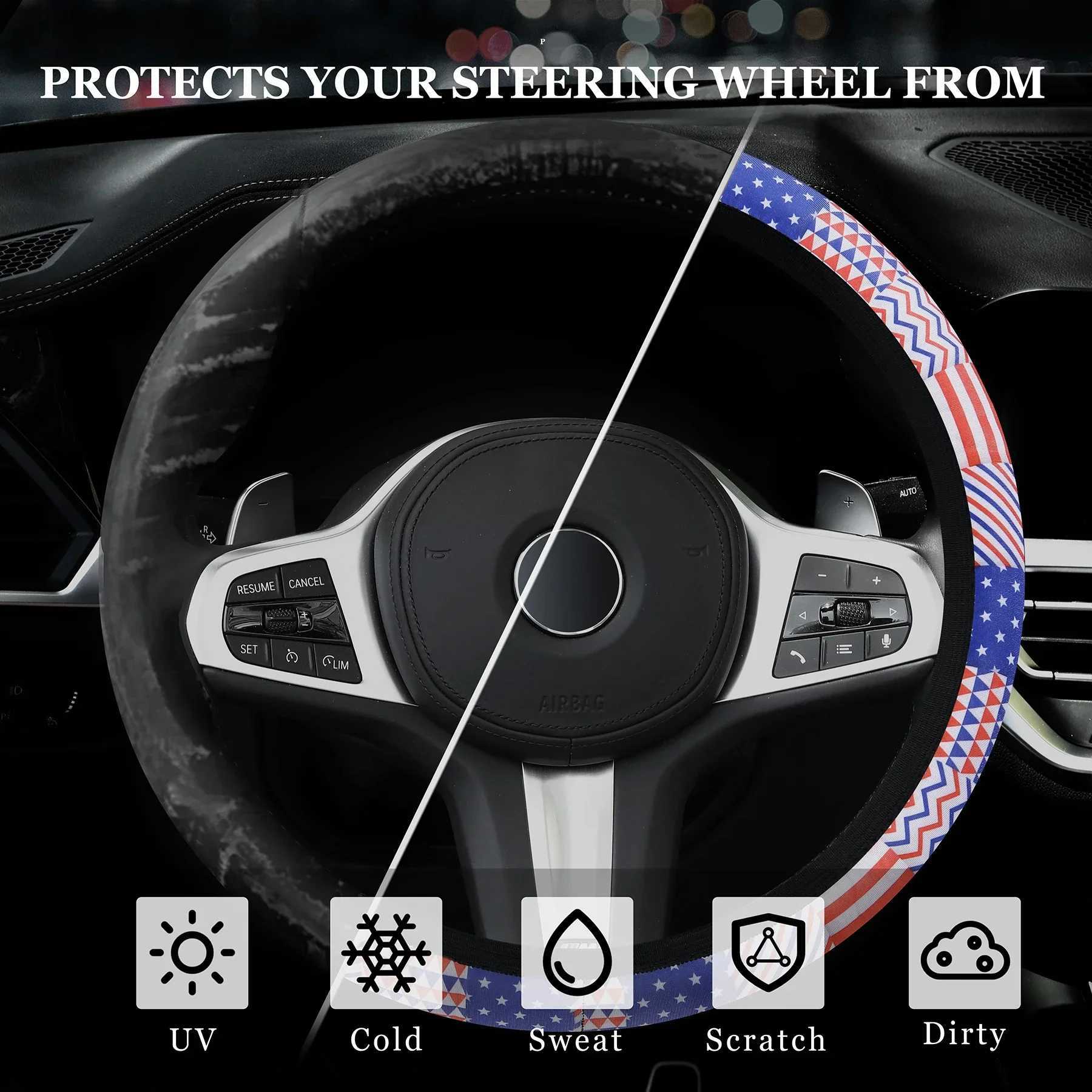 NEW Car steering wheel cover elastic no inner ring breathable non-slip American print handlebar cover R250603