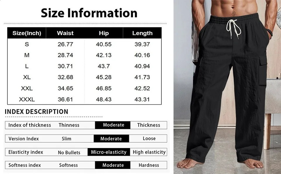 Mens Baggy Pants Linen Thin Breathable Multi-pocket Cargo Pants Loose Casual Wide Leg Straight Pants Spring Summer 250528