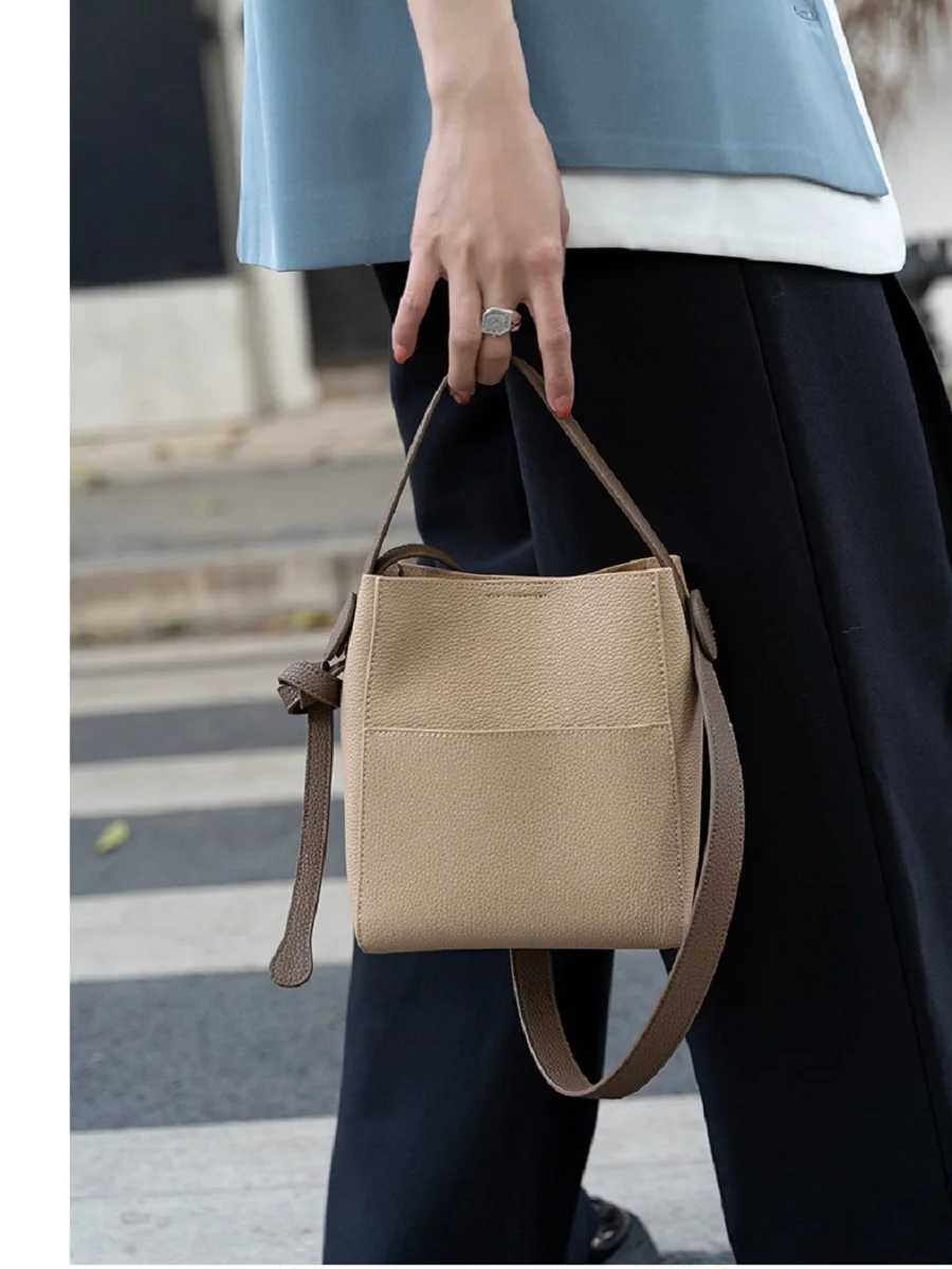 Genuine Leather Womens Crossbody Bag Handbag 2025 new large capacity commuter bucket bag Luxury versatile Cowhide shoulder bag W250602