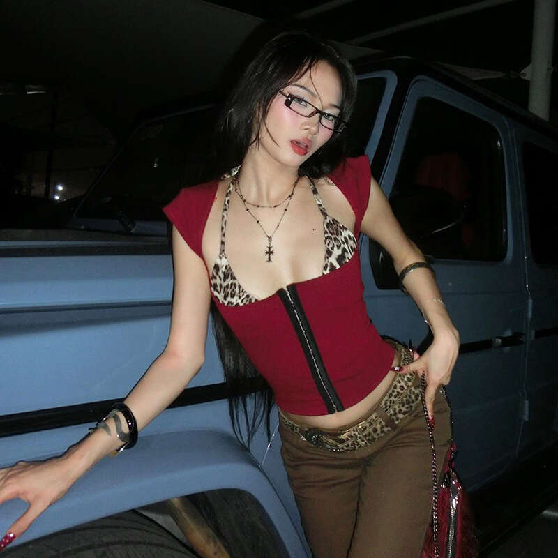 Fashion Summer New Women's Clothing Personality Hot Girl Versatile Leopard Print Slim Fit Short Two-Piece Set Top For Women B5