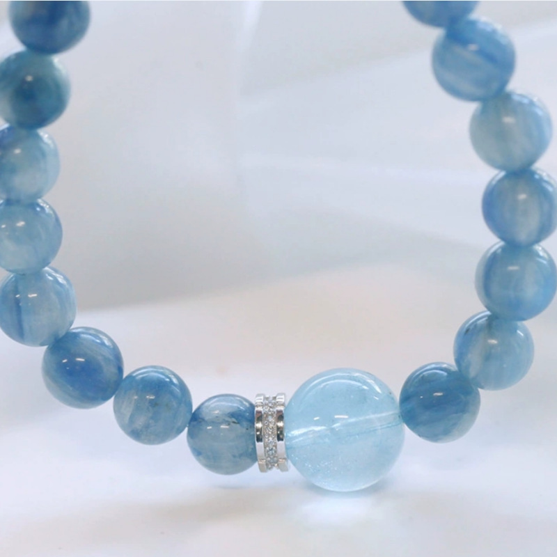 Natural crystal, kyanite, aquamarine bracelet,Aquamarine,wuxing implied meaning Anxiety relief Expressive clarity