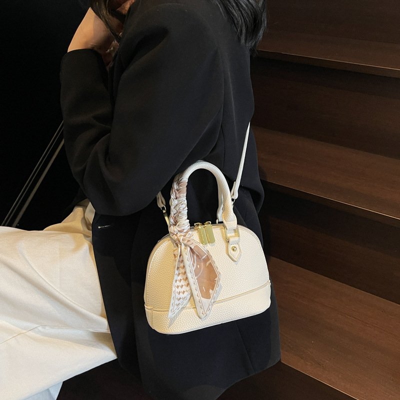 designer Lychee Pattern Scarf Handbag Shell Bag for Women 2025 Spring Summer New Fashionable Daily Commuter Shoulder Crossbody Bag
