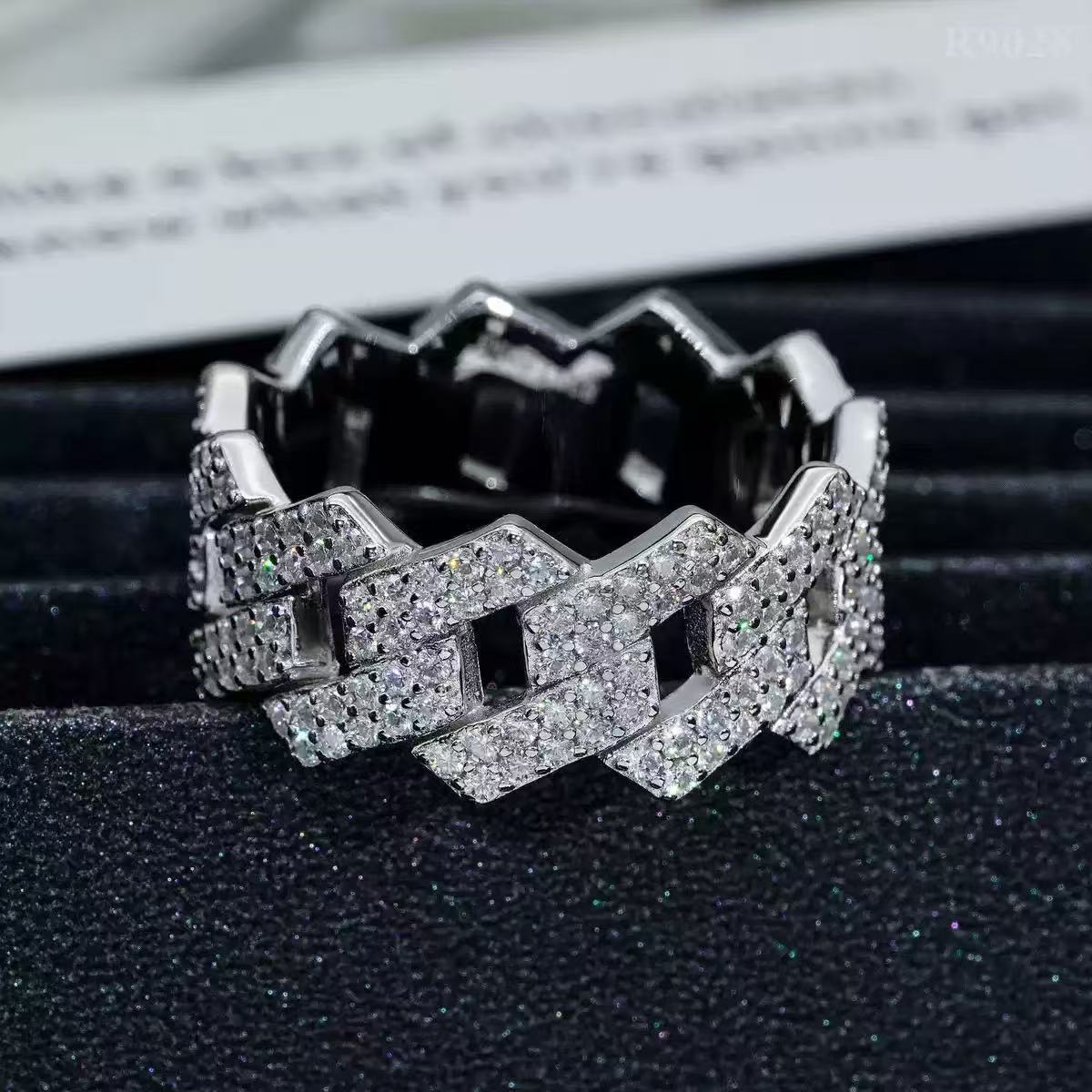 White Gold Plated 925 Silver Cuban Ring Moissanite Diamond Jewelry for Women Iced Out Engagement Ring Charms Online Ring Store