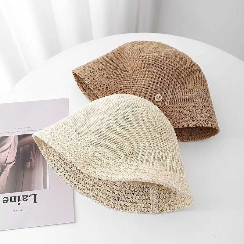 Womens Hollow Out Knitted Bucket Hat Spring Summer Sun Protection With Metal Detail Lightweight Breathable For Beach New W250602